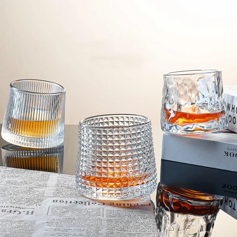 Wholesale Luxury Crystal Whiskey Hand Blown Rock Logo Engraved Rolling Tilting Feature Transparent Personalized 160ml Dishwasher