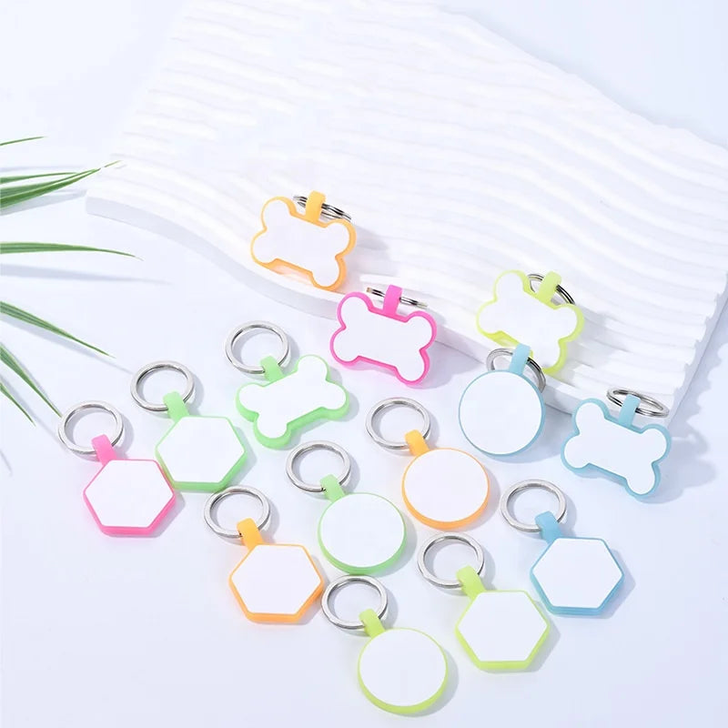 Double-sided Epoxy Silicone Fluorescent Dog Tag Round Hexagonal Bone-shaped Engraved Anti-lost Pet Tag Advertising Gift Keychain