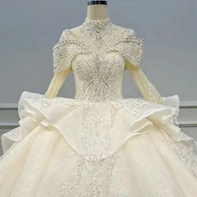 Modern Illusion Luxury Long Sleeve Bridal Ball Gown Wedding Dress Jancember WN048