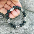Men Women Norse Viking Rune Spacer Black Volcanic Lava Natural Stone Beads Cuff Bracelet Jewelry