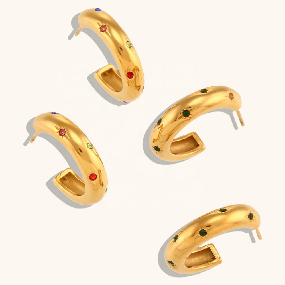Dingran Vintage Style Stainless Steel Women's Accessory Shining Colorful Star Shape Zircon Hoop Earring Fashionable Jewelry