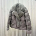 Oftbuy 2023 New Locomotive Real Mink Fur Collar Coat Short Young Warm Coat White Goose Down Motorcycle Jacket for Women