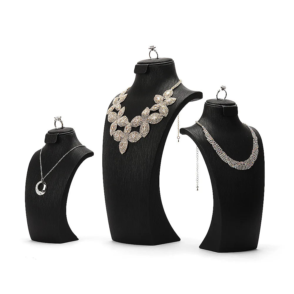 Wholesale PU Leather Jewelry Mannequins in 5 Colors Black Red Brown Green with Ring Earring Necklace Bust Display Case