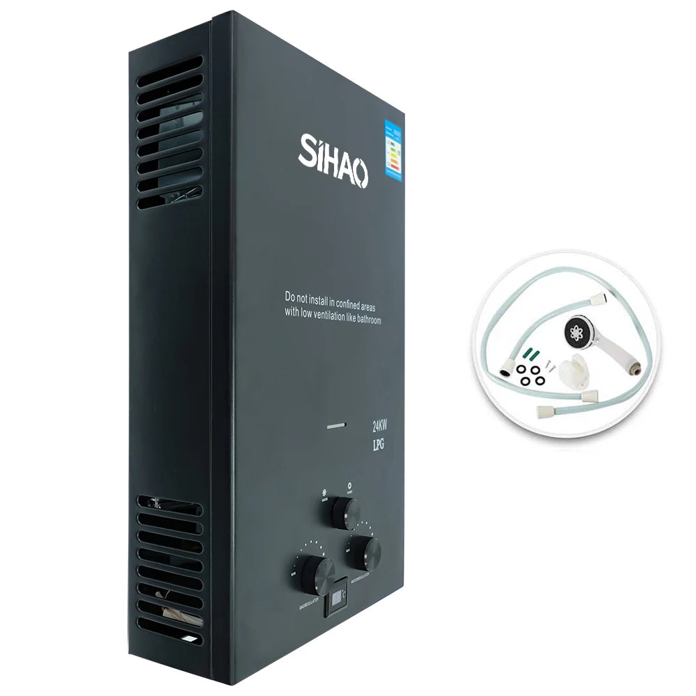 EU warehouse Special Offer 24KW 12L Black Tankless Instant LPG water heater square water heater