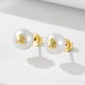 French Vintage S925 Sterling Silver 14K Gold Plated Star Plug Flower Hat Pearl Stud Earrings Jewelry Wholesale