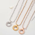 Delicate Waterproof Custom Engraved Stainless Steel 14K Gold Plated Classic Link Chain Disc Hollow Ring Circle Pendant Necklace
