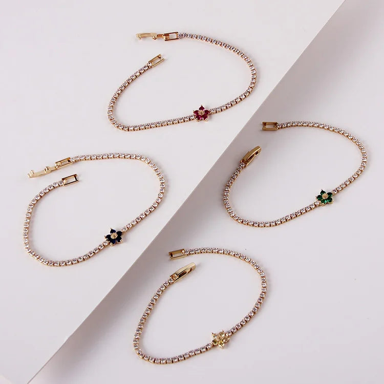 High Quality Custom Claw CZ Geometry Shape Bracelets Charm Zircon Women's Bracelet With Flower
