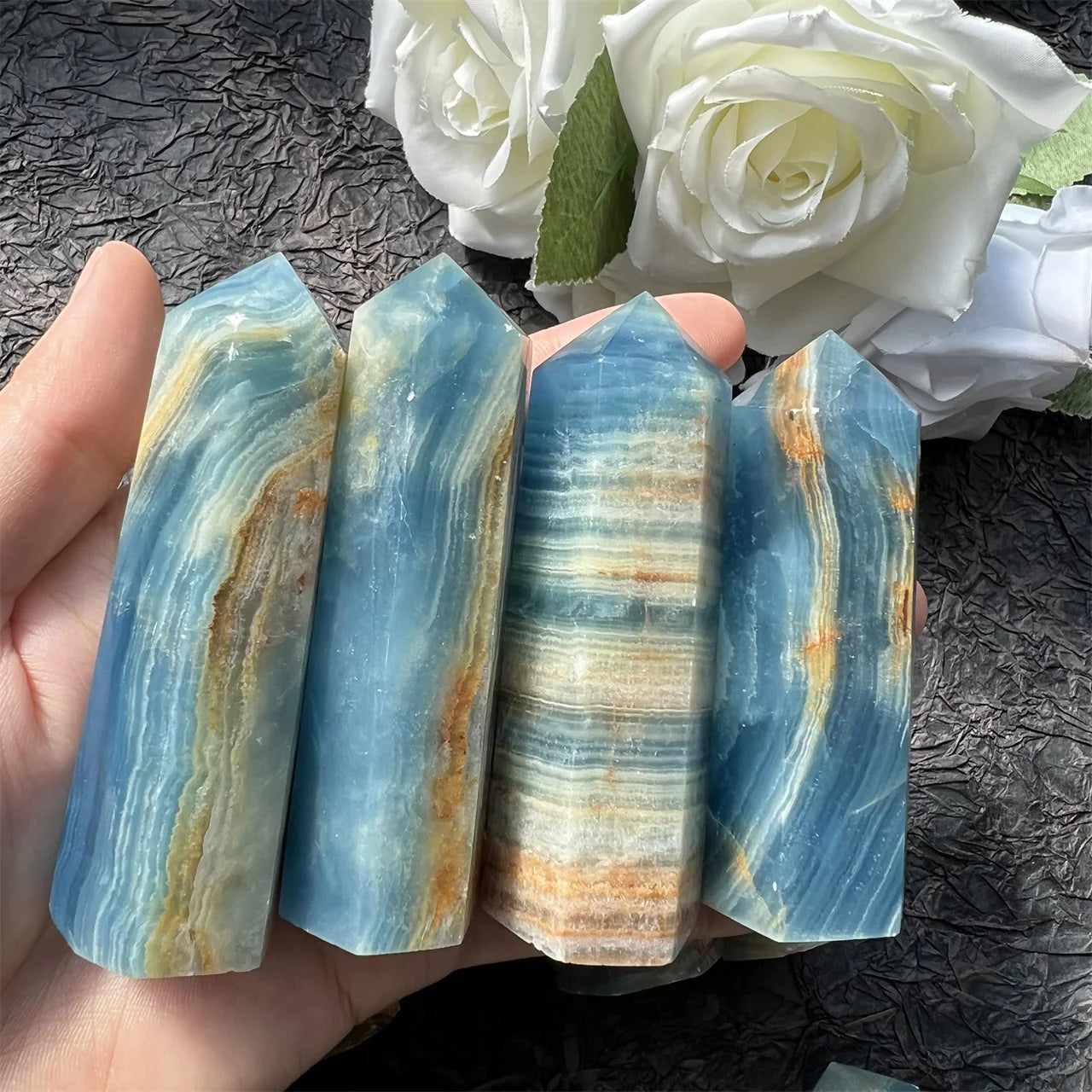 Natural Crystal Heal Stone Tower Polished Craft Gemstone Blue Onyx Crystal Point