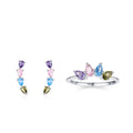 Wholesale Dropshipping 925 Sterling Silver Waterdrop Shaped rainbow Zircon Ring and Stud Earrings Jewelry Set