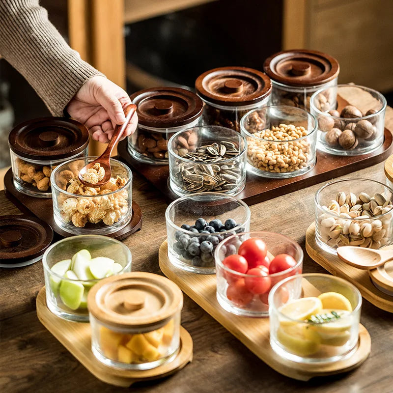 Thick Glass Bowl Color Enamel Eco-friendly Dried Fruit Plate Divided Dessert Plate Multifunctional Moisture-Proof Sealed
