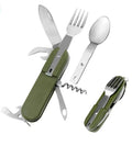 Camping Accessories Gift Army Green Multi Folding Tableware Spoon and Fork Cutlery Set Stainless Steel