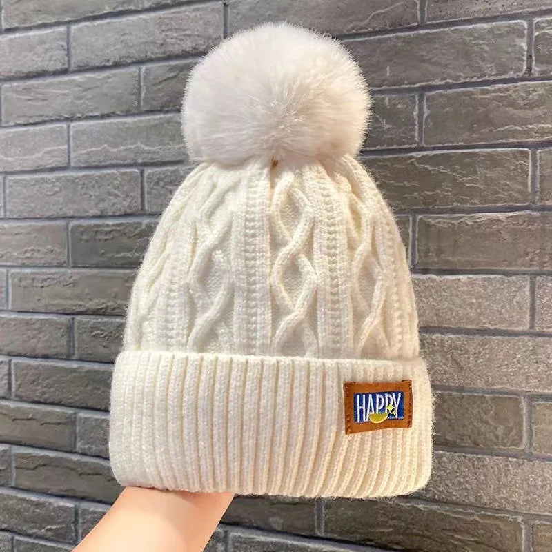 Warm Hat Scarf Set Winter Hat Knitted Beanies Hat Toques 100% Acrylic Fur Pom Knitted Beanie