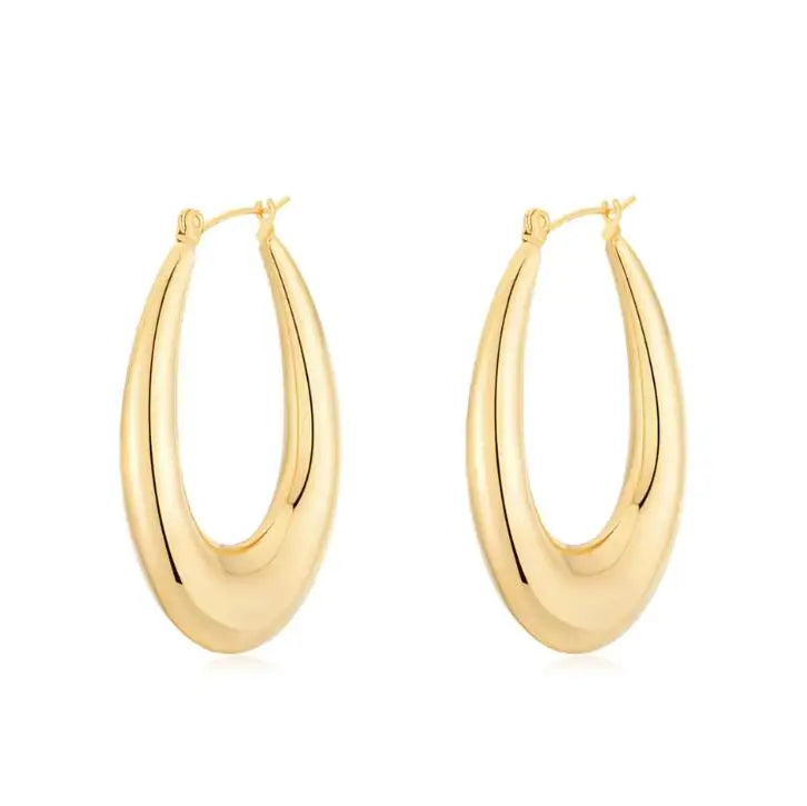 Jietao Vintage Large Oval Shaped 18K Gold Plated Hoop Earrings Non-Tarnish Stainless Steel for Wedding Party Gift for Women