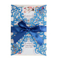 Custom Gold Blue Silver Glitter Paper Laser Cut Wedding Invitation Card With Ribbon Personalized Wedding Decor Party Supplies