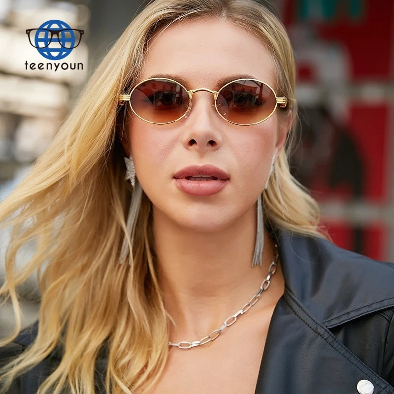 Teenyoun 2024 Luxury Designer Custom Logo UV400 Protection Round Frame Metal Gradient Colorful Hot Trending Sun Glasses