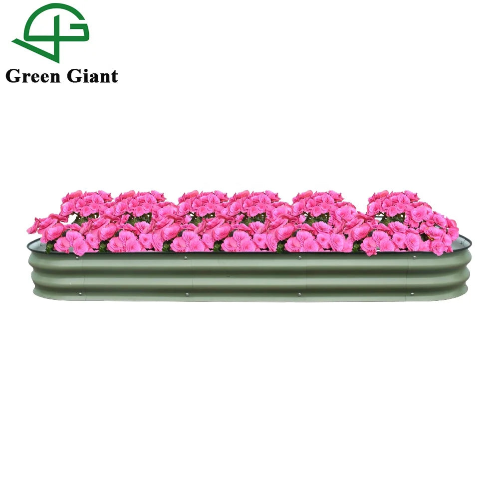 Outdoor Gardening  Planter Box 8'' Tall 6-in-1 Green Modular Corrugated Metal Raised Garden Bed