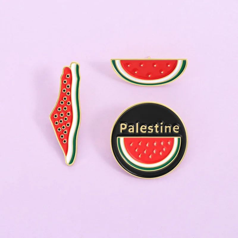 Badge Manufacturer Palestine Watermelon Shape Lapel Pins Plating Hard Enamel Lapel Pins Custom Palestine Flag Soft Enamel Pin