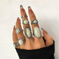 8Pcs/Set Vintage Gemstone Ring Set for Women Jewelry Wholesale