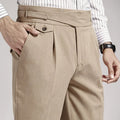 Men's Cropped Khaki Straight Leg Business Casual Pants High Waisted Slim Fit Western Button Decoration Plain Dyed Terry Material