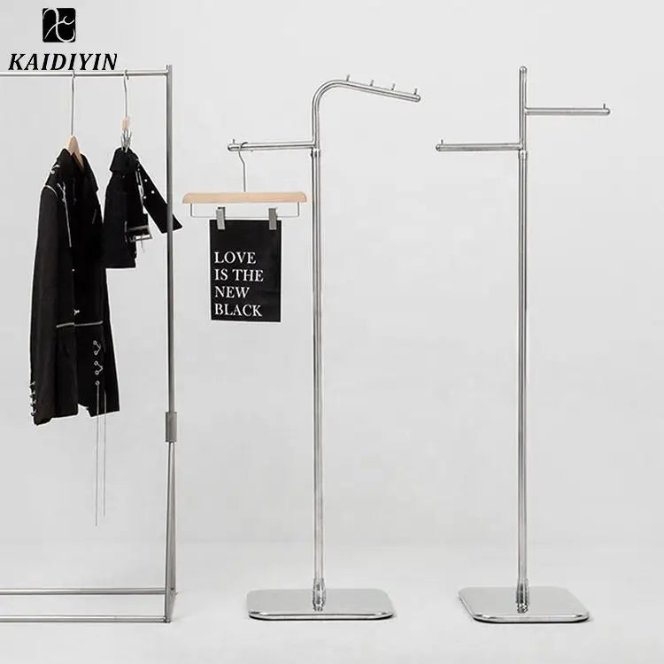 Boutique Modern Stainless Steel Floor Mounted Double Faceout Hanging Clothing Rack for Durable Metal Garment Stand