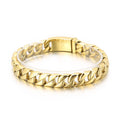 12mm Wide Chain Solid Gold Stainless Steel Biker Jewelry Bracelets Bangles for Men