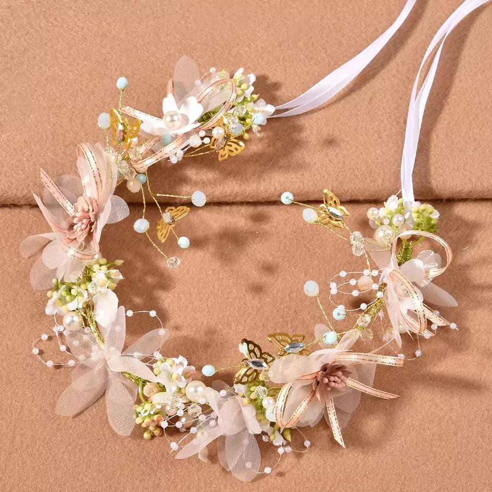 Yiwu Bridal Wedding Headband Trendy Elegant Fashion Gold Butterfly Flower Crystal Rhinestone Alloy for Brides Wedding Tiara Hair
