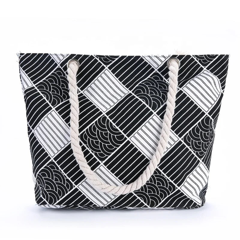 Manufacturer Selling 2024 New Canvas Shopping White and Black Squares Recreational Single Shoulder Handbag Tote Bag