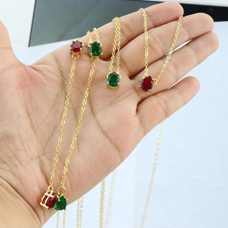 NZ1370 New Simple Dainty 18k Gold Plated Multicolored Crystal Cubic Zirconia CZ Diamond Drop Charm Pendant Chain Choker Necklace