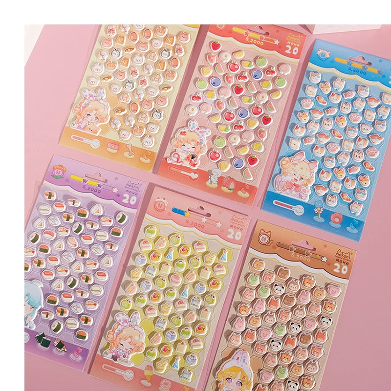 Nekoni  Cartoon Animal Mini EVA Puffy Sticker Set Foam Small Bubble  for  Kids Diary Decorative  Sticker Sheet