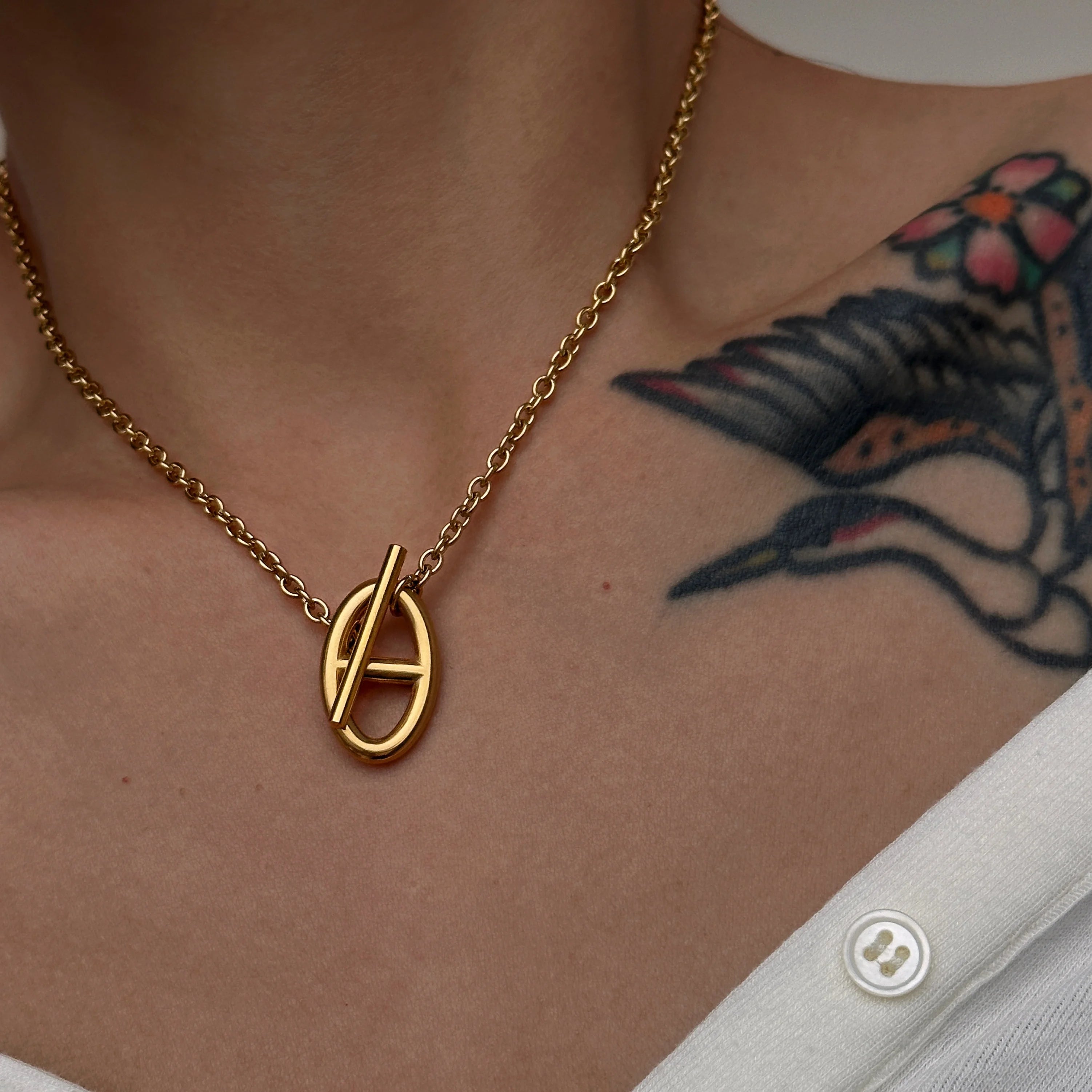 2023 Dazan New 18k Gold Plated Tarnish Free Stainless Steel High Color Retention Super Shine Ot Button Seed Necklace for Women
