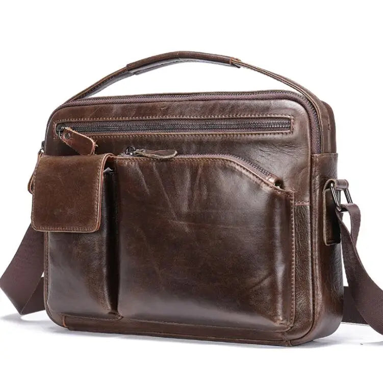 SCHLATUM Men's Vintage Cowhide Genuine Leather Horizontal Crossbody Shoulder Messenger Bag New Designer Quality with Top Handle