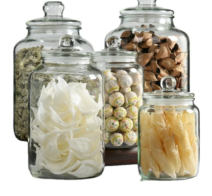 Heat-Resistant Sustainable Clear Color Glass Jar Glass Lid Multifunction Design Stocked Shape for Food Storage Olive Oil Cake