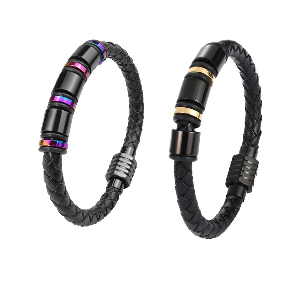 New Luxury Jewelry Stainless Steel Buckle Bracelets & Bangle Handmade Men's Braided Leather Bracelet