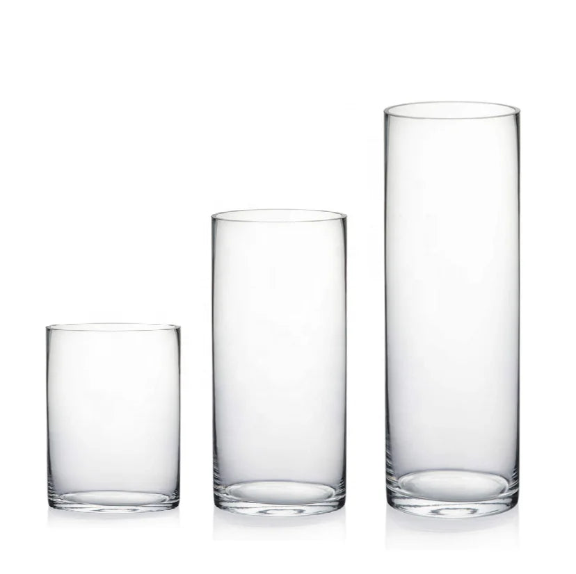 Cylinder Borosilicate Glass Flower Vases 10cm/20cm/30cm Tall Heat Resistant Modern Clear Transparent Bulk Wedding Home Hotel