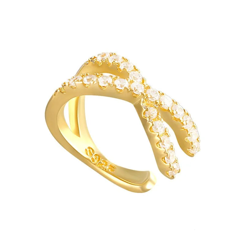 925 Sterling Silver Single Cross Cuff Earrings Double-deck Zircon Pave Cuff Earring