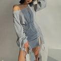 2025 Summer Dress Women Clothing Wholesale One-shoulder Pleated Dress Ladies Clothes Casual Mini Dresses