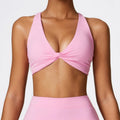 Soft Quick Dry Hollow Backless Front Gym Bra Yoga Bra with Removable Chest Pad Cross Strap Sports Running Top Breathable Feature