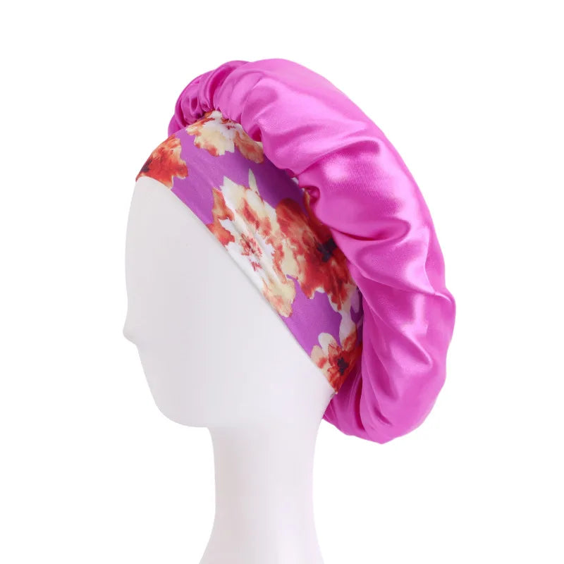 Trendy Elastic Wide-brimmed Women Large Reversible Satin Bonnet for Natural Hair