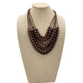 Vintage Trendy Multi-Row Suede Round Smooth Wood Beads Necklace Natural Neutral Color Multiple Layers