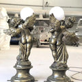 Family Decorative Metal Angel Bronze Sculpture with Light Ornaments Casting Technique Art & Collectible