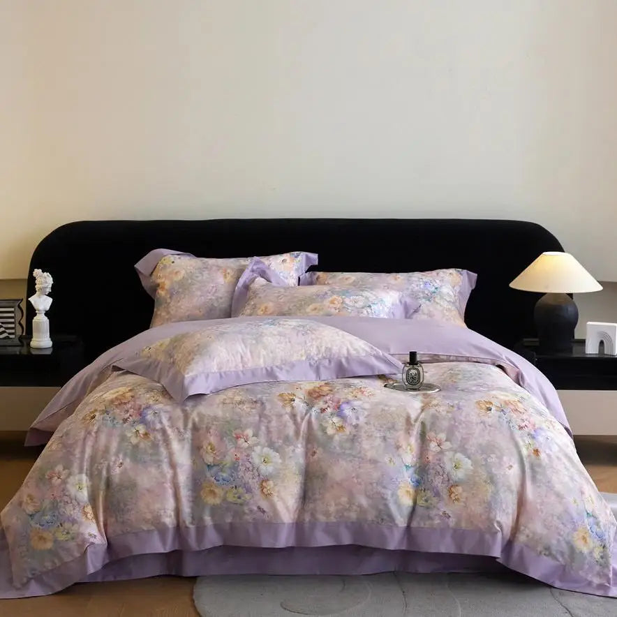 Premium Quality Purple Digital Printing Long Staple Cotton Home Textiles Designer Bedding Set Supplier