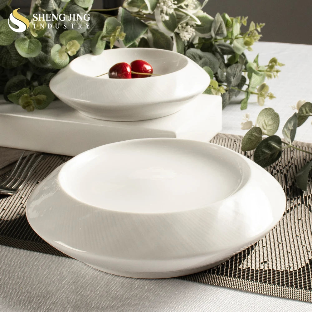 Unique Design White Ceramic Appetizer Plate Restaurant Porcelain Desserts Pastries Dish Set Luxury Dining Vajilla Dinner Plates