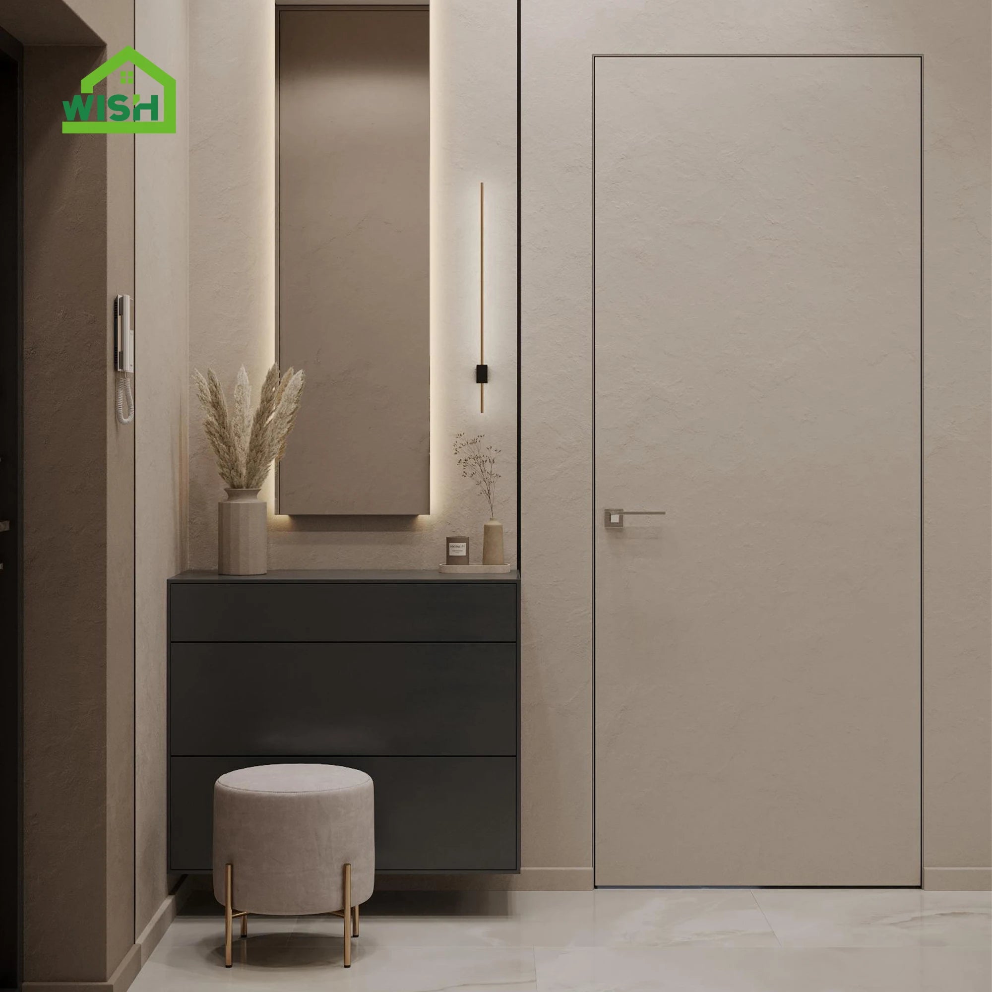 Modern Minimalist Frameless Wood Door for Home Use  Concealed Invisible Design for Dining Workshop Bedroom with Flush Type