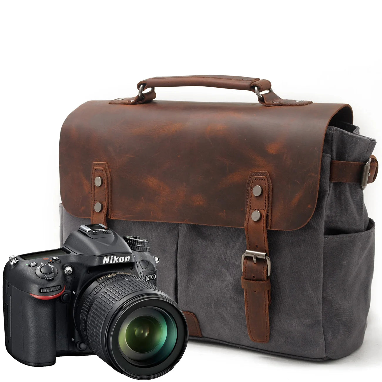 16960ND Retro Zipper DSRL Digital Camera Bag Canvas Messenger Removable Padding Waterproof 25-35L Laptop-Fit Storage Solution