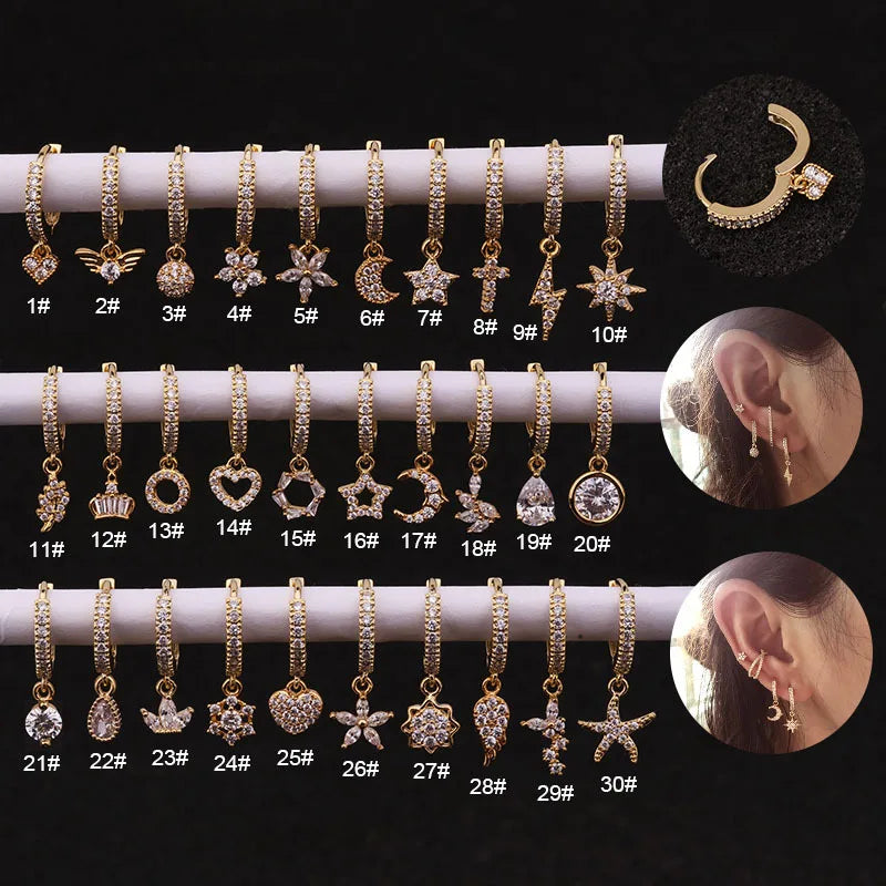 HOVANCI Newest Luxury Trendy Fashion Zircon Brass Geometric Gold Plated Moon Star Hoop Earrings Children's