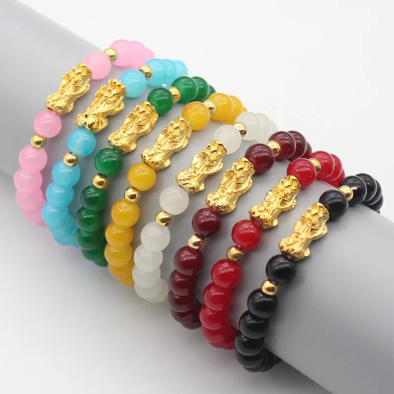 New Arrival Pixiu Wealth Bracelet Gold Plated Elastic Beaded Bracelets for Women and Men Classic Fengshui Obsidian Style