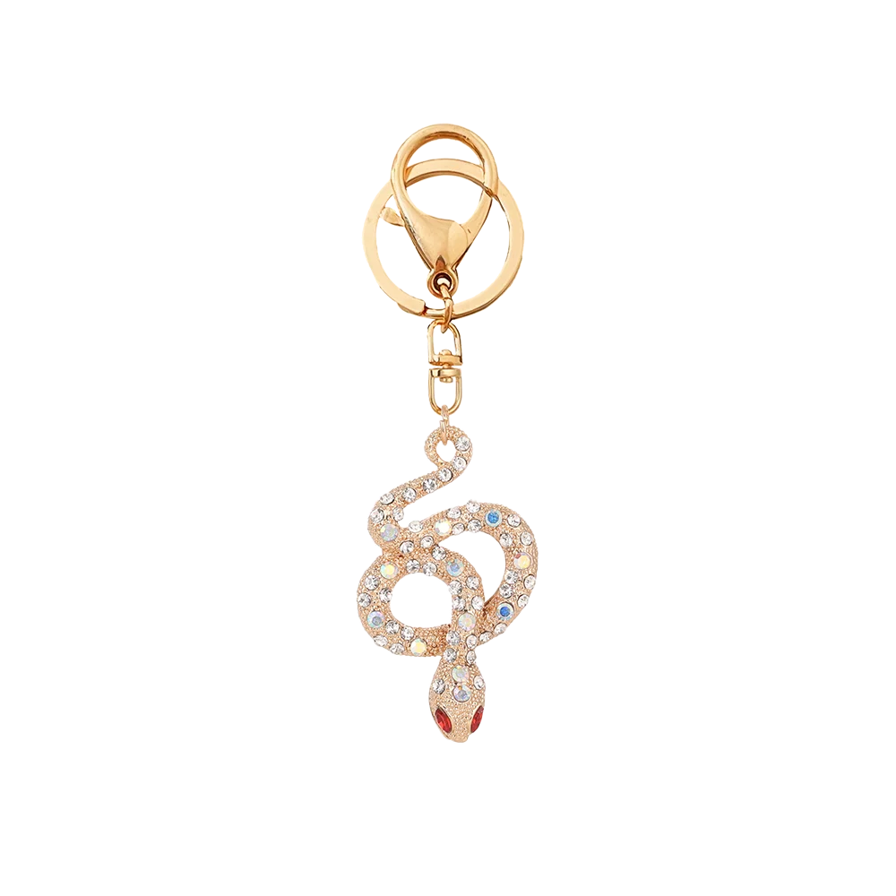 Fashion AB Crystal Animal Snake Metal Key Chain Bling Rhinestone Snake Shaped Keychain Accessories