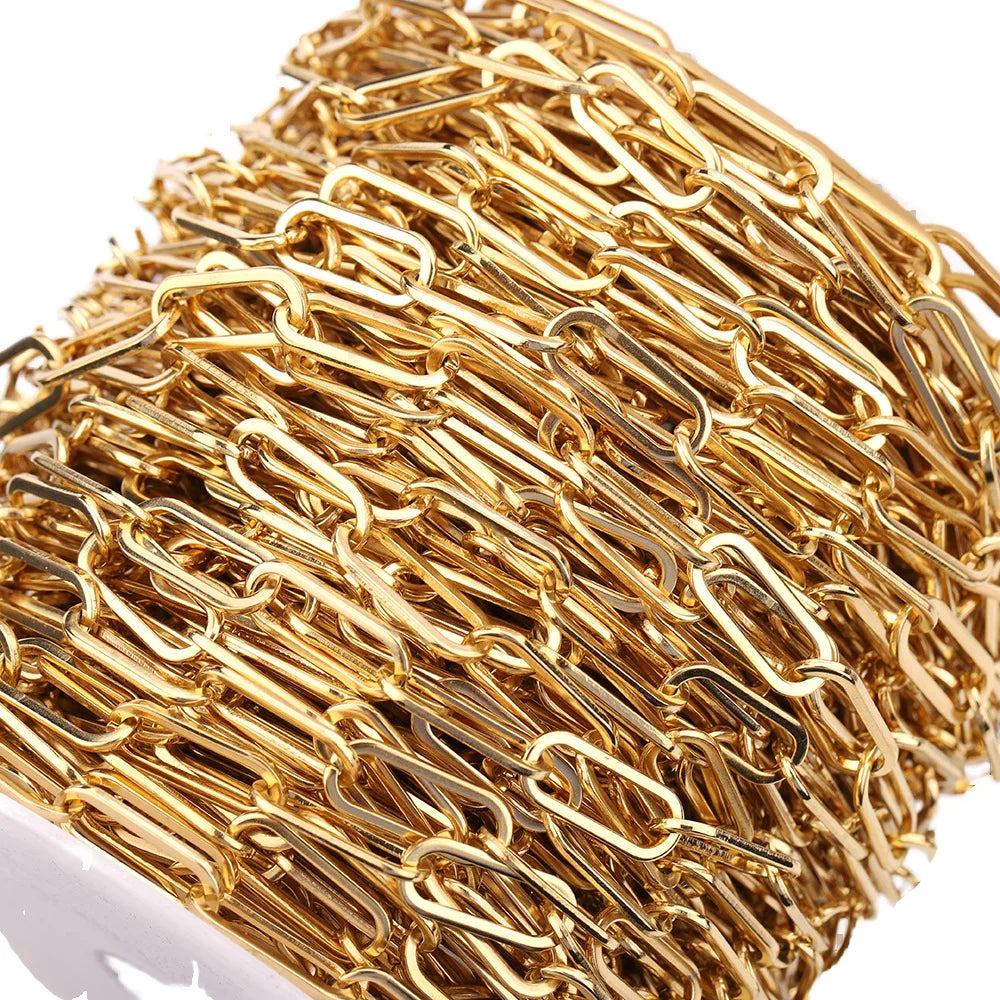 6.5mm Wide Long Oval Flat Cable DIY Decoration Accessory Chain 304 Stainless Steel PVD Gold Color Clip Jewelry Findings