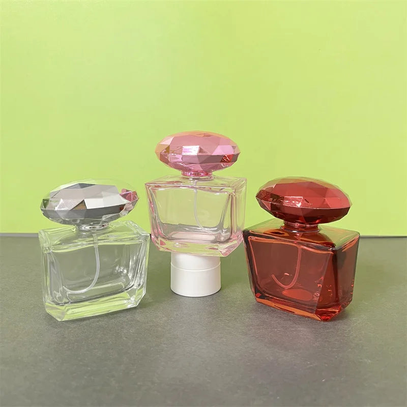 Clear Transparent Rectangular Perfume pink 30ml Glass Chunky Cylindrical Car Portable Bayonet Dispenser Spray Bottle