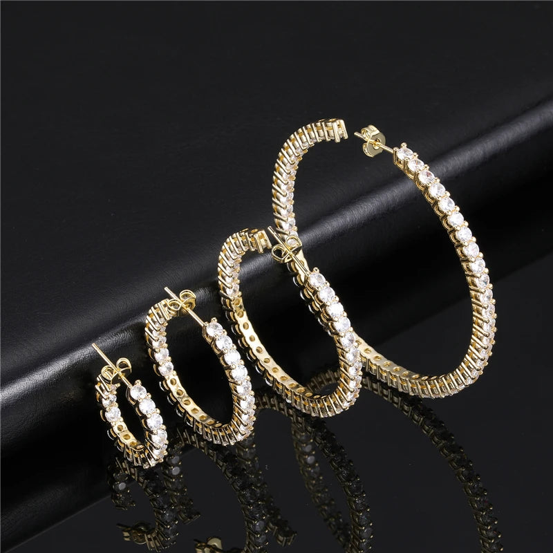 Woman Big Circle Diamond Bling Iced Out Fashion Earring Studs Copper Zircon 1Pair Earrings